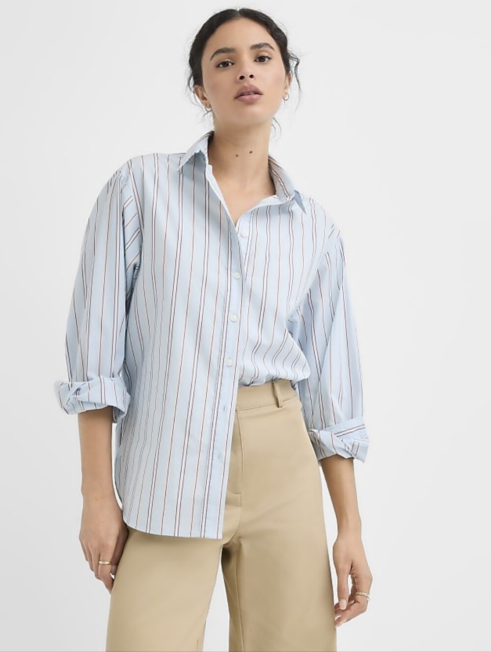LOFT Striped Poplin Everyday Oversized Shirt